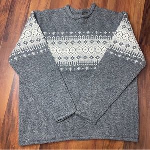 L.L. Bean Men’s Winter Grey & White Mock Neck Wool Sweater | Size: XL